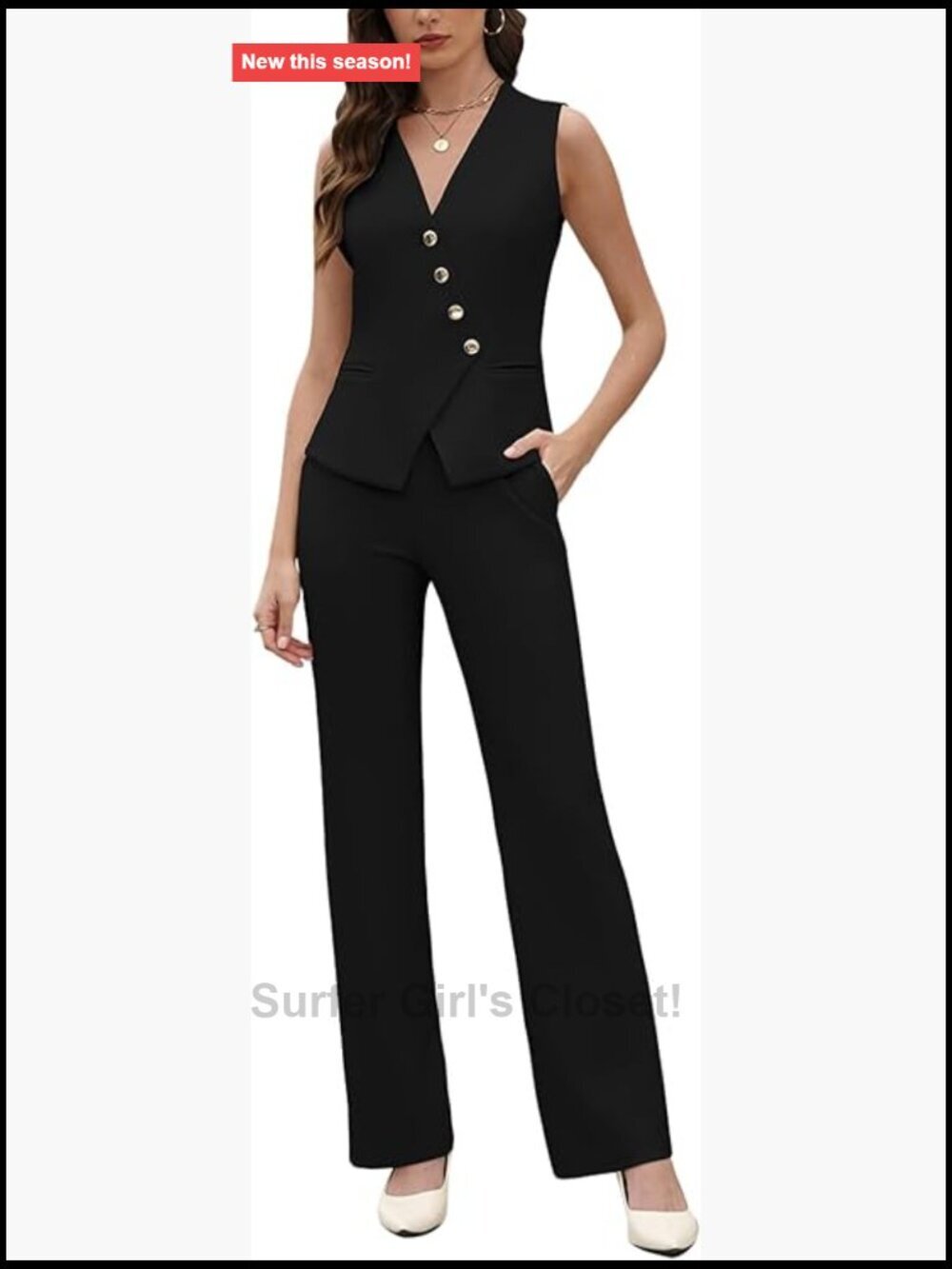 Sleeveless Blazer Vest 2 Piece Pantsuit Business Casual Suit Set